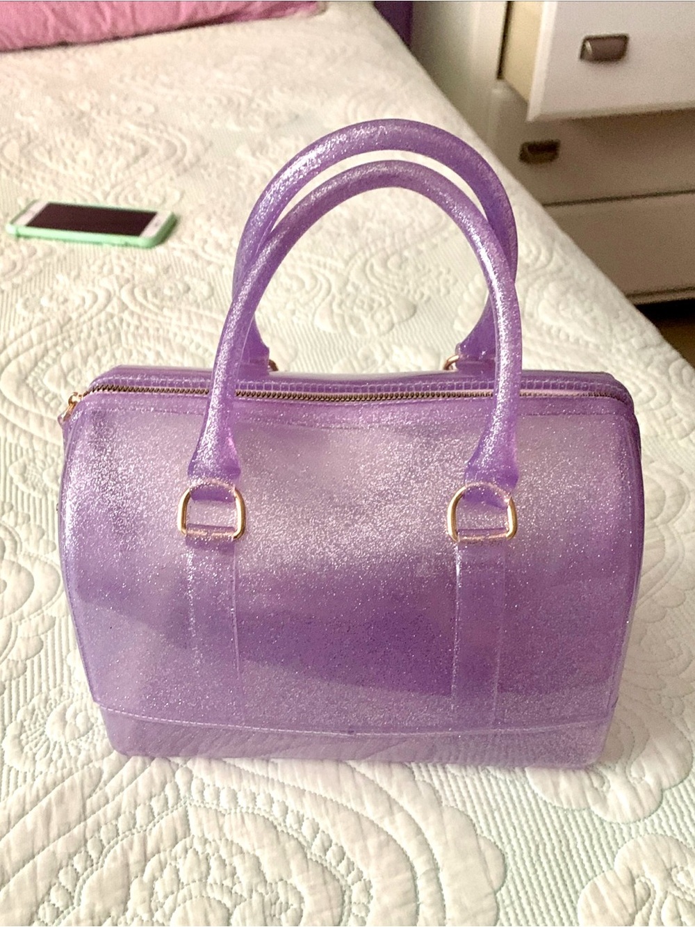 Sparkle Dome Satchel Handbag - Lavender - Picture 2 of 6